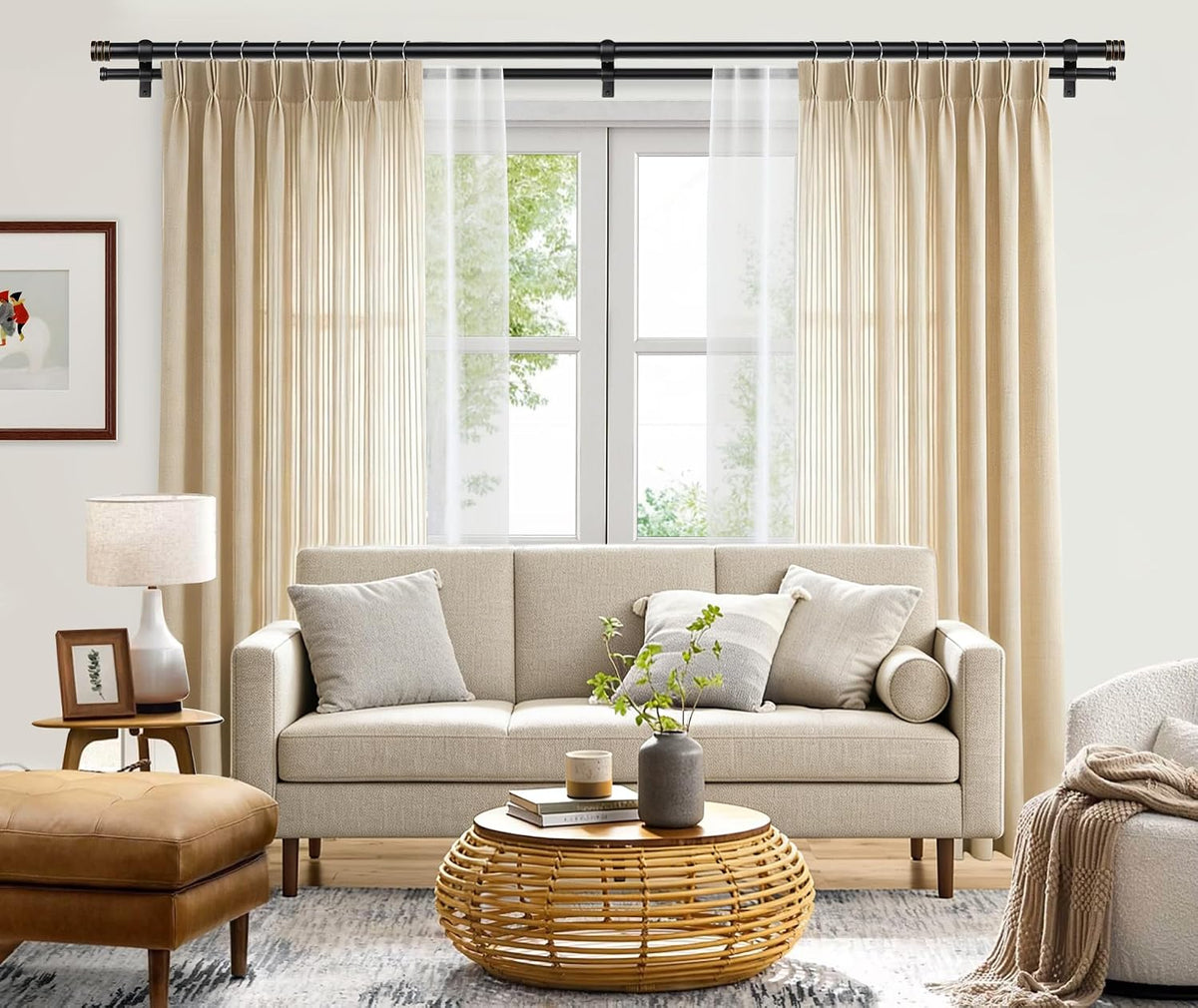 TONIAL 1 Inch Double Curtain Rods for Windows 66 to 120 Inch, Black,