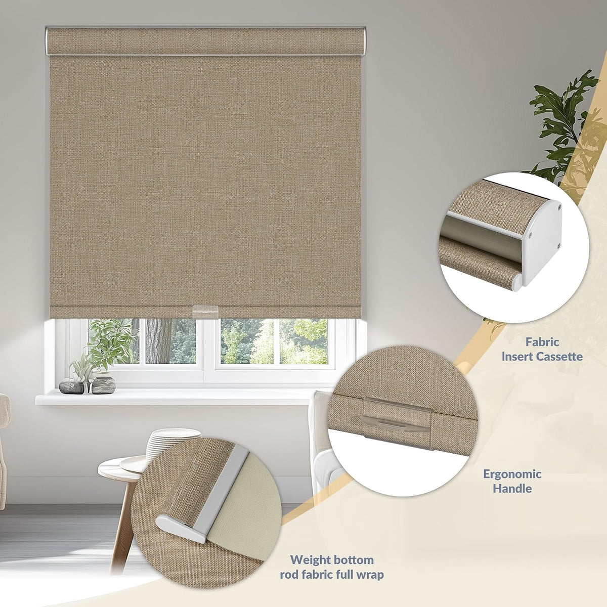 Blackout Roller Shades for Windows, Beige, Customize It