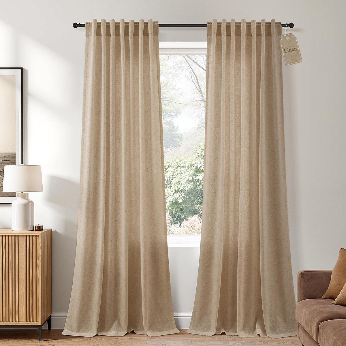 Naturoom Extra Long Linen Curtains 108 Inch 9ft for Living Room Cream Beige