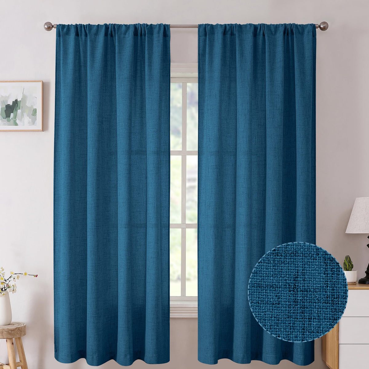 Tollpiz Linen Tier Curtains Rod Pocket Semi Sheer Short Kitchen Curtain Half Burlap Light Filtering Thick Linen Drape for Bathroom, 30 x 30 inches Long, Natural, Set of 2 Panels