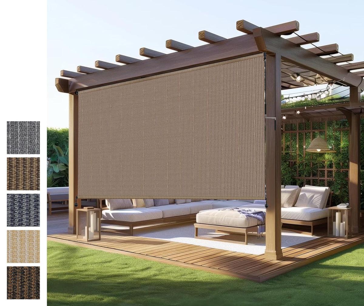Outdoor Roller Shades,Exterior Cordless Patio Shade Roll Up Blind for Porch