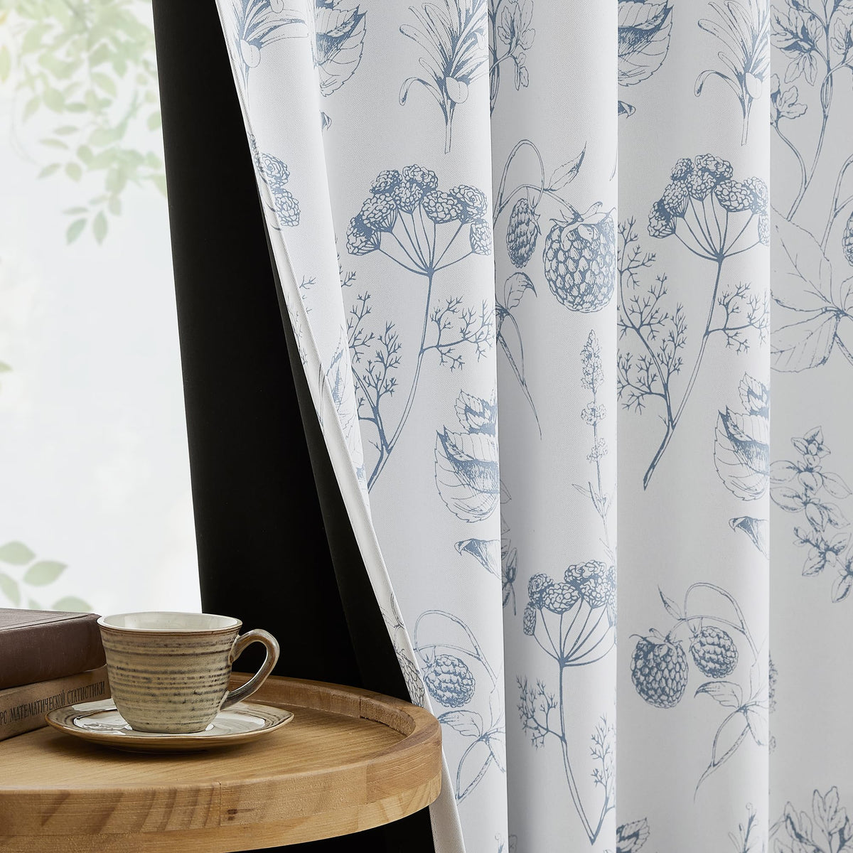 FMFUNCTEX Blue Blackout Floral Curtains, Bedroom, 100X84 Inches, 1 Panel