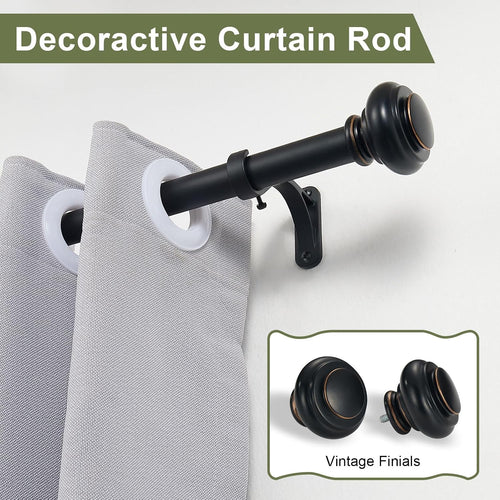 72-144 Inches Curtain Rods for Window, Vimayta 1 Inch Diameter Drapery Rod with Resin Finials, Ideal Adjustable Heavy Duty Single Curtains Rod for Bedroom, Living Room Decoration, Matte Black