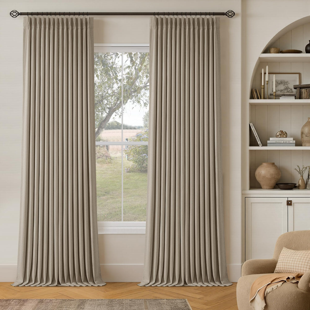 102 Inch Pinch Pleated Blackout Curtains for Bedroom 2 Panels Natural