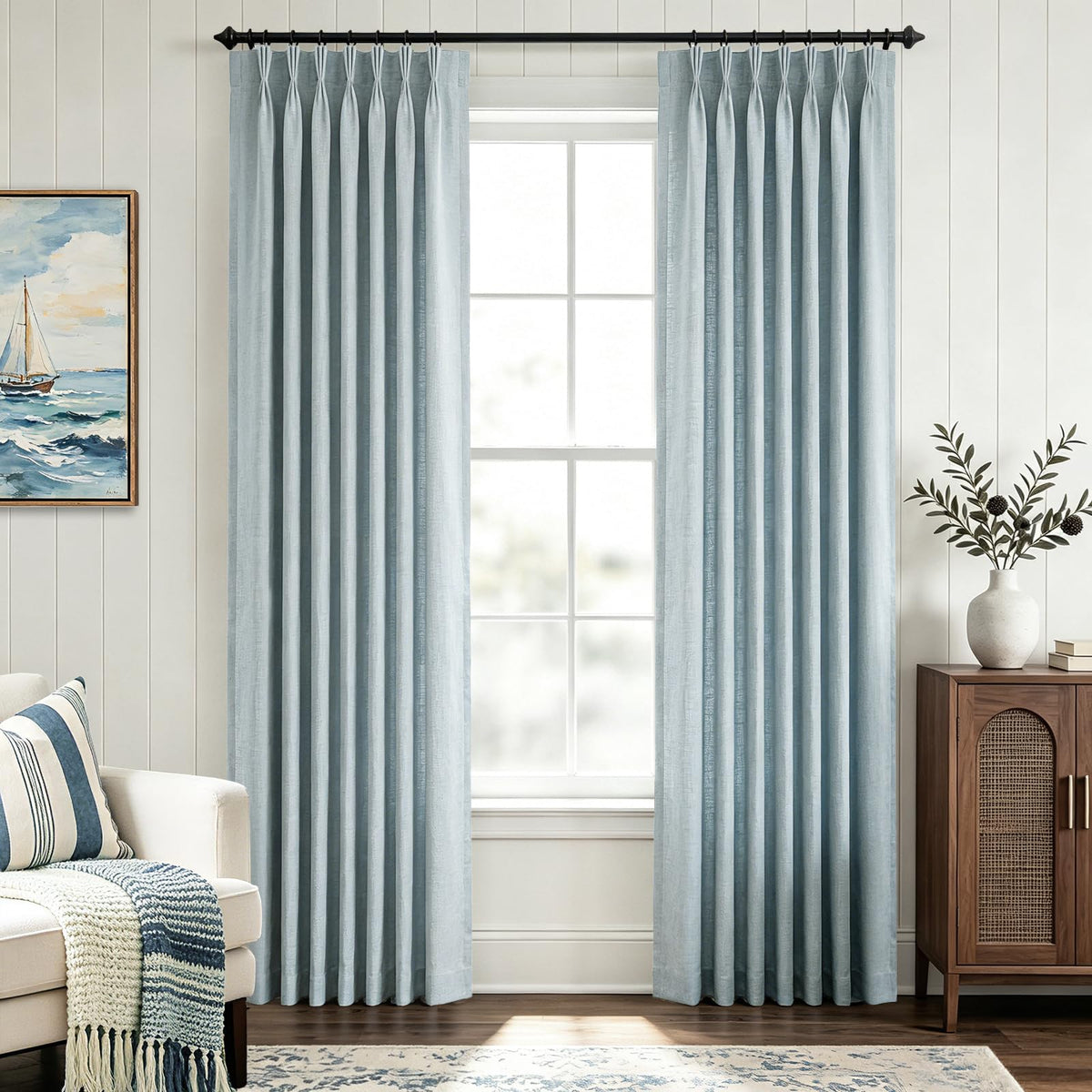 Beige Pinch Pleated Linen Curtains 108 inch Length 2 Panels for Living Room Light Filtering Triple Pleat Curtain Memory Trained FarmhouseNeutral Earthy Thick Flax Linen Drapes 108 inch Long Apricot