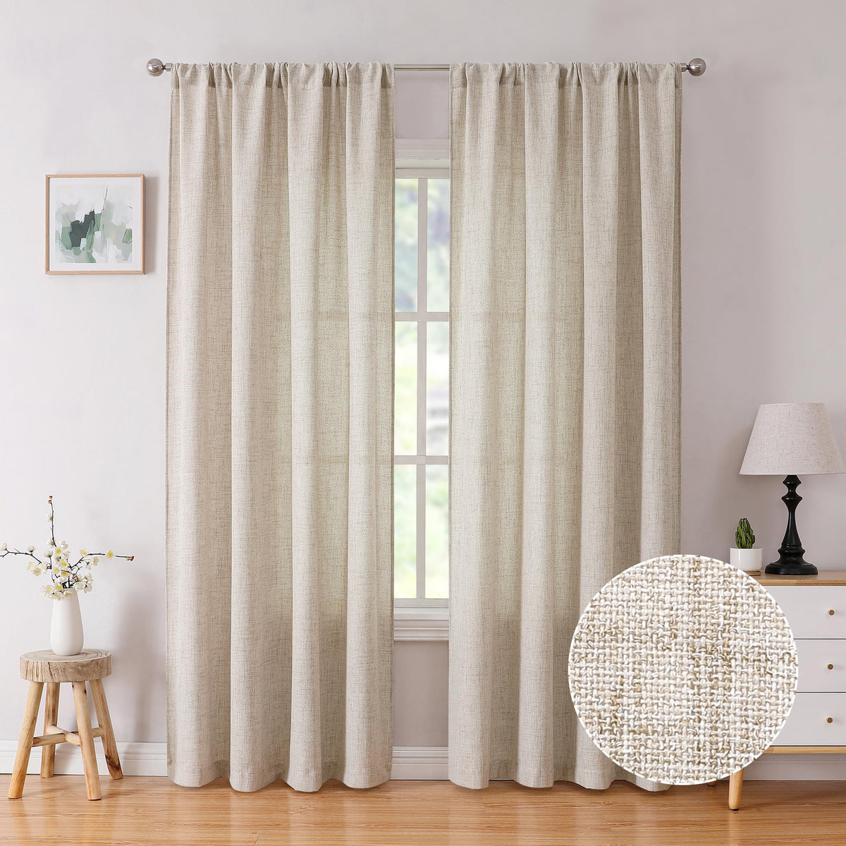 Tollpiz Linen Tier Curtains Rod Pocket Semi Sheer Short Kitchen Curtain Half Burlap Light Filtering Thick Linen Drape for Bathroom, 30 x 30 inches Long, Natural, Set of 2 Panels