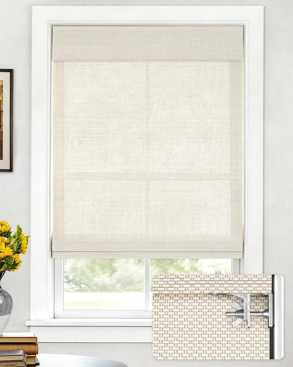 LazBlinds No Drill Bamboo Roman Shades, 22" W x 48" H, Star-Brown