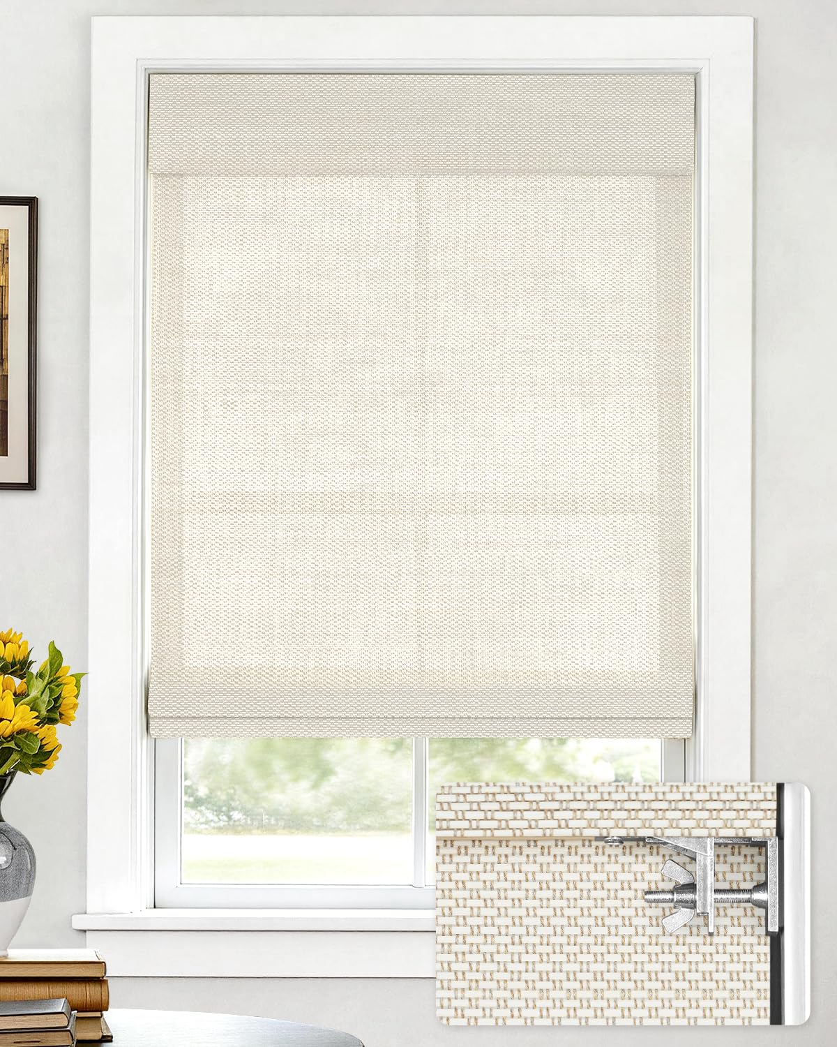 LazBlinds No Drill Bamboo Roman Shades, 22" W x 48" H, Star-Brown
