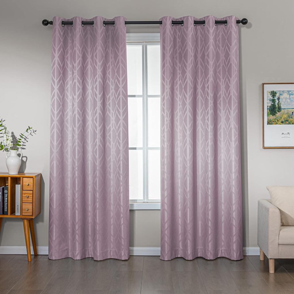 Amazon Basics Jacquard 2-Piece 100% Blackout Curtains, Living Room and Bedroom Drapes, Thermal Insulated Window Treatment, 52"x84", Beige