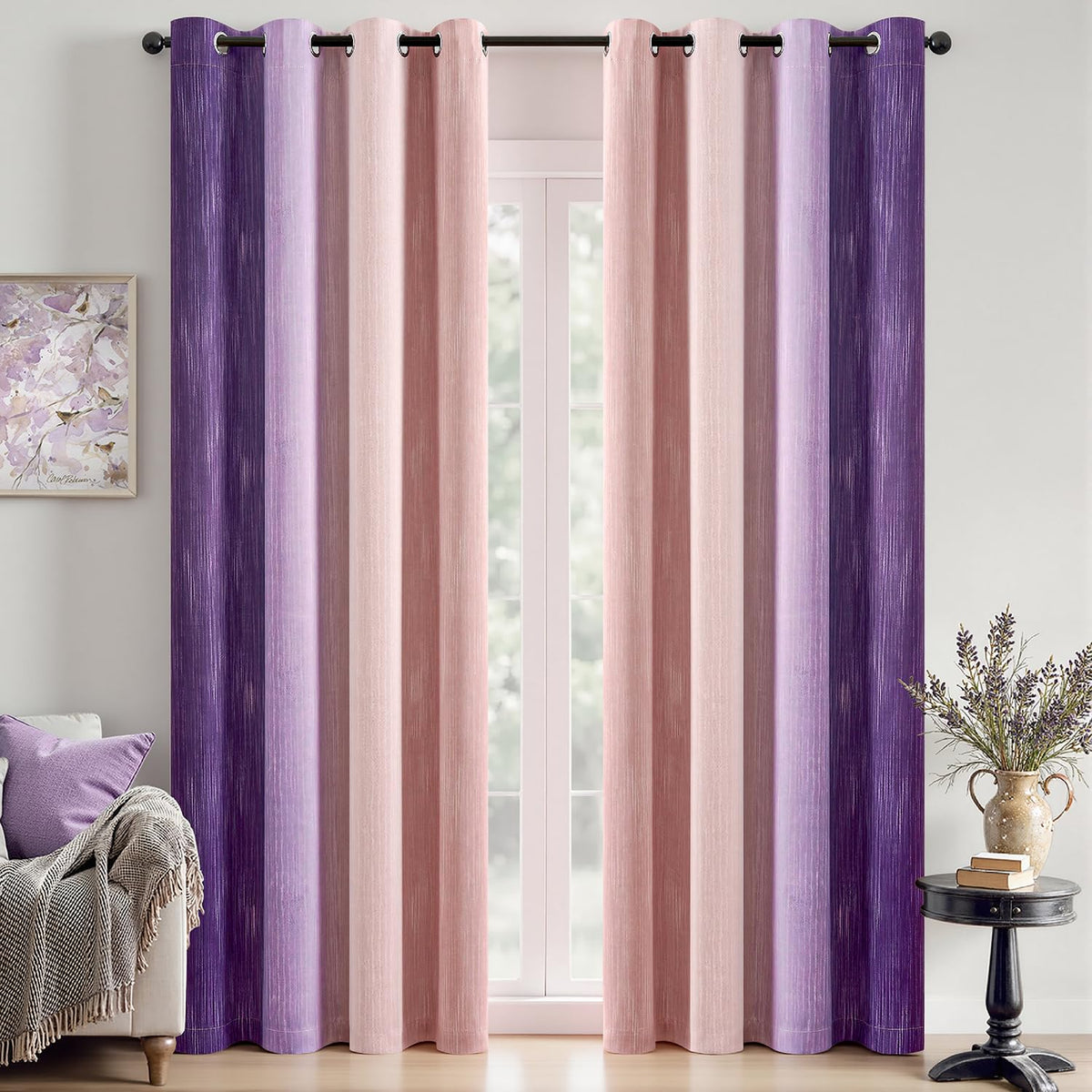 MIULEE Navy Blue and Greyish White Ombre Blackout Curtains 52Wx84L Set of 2