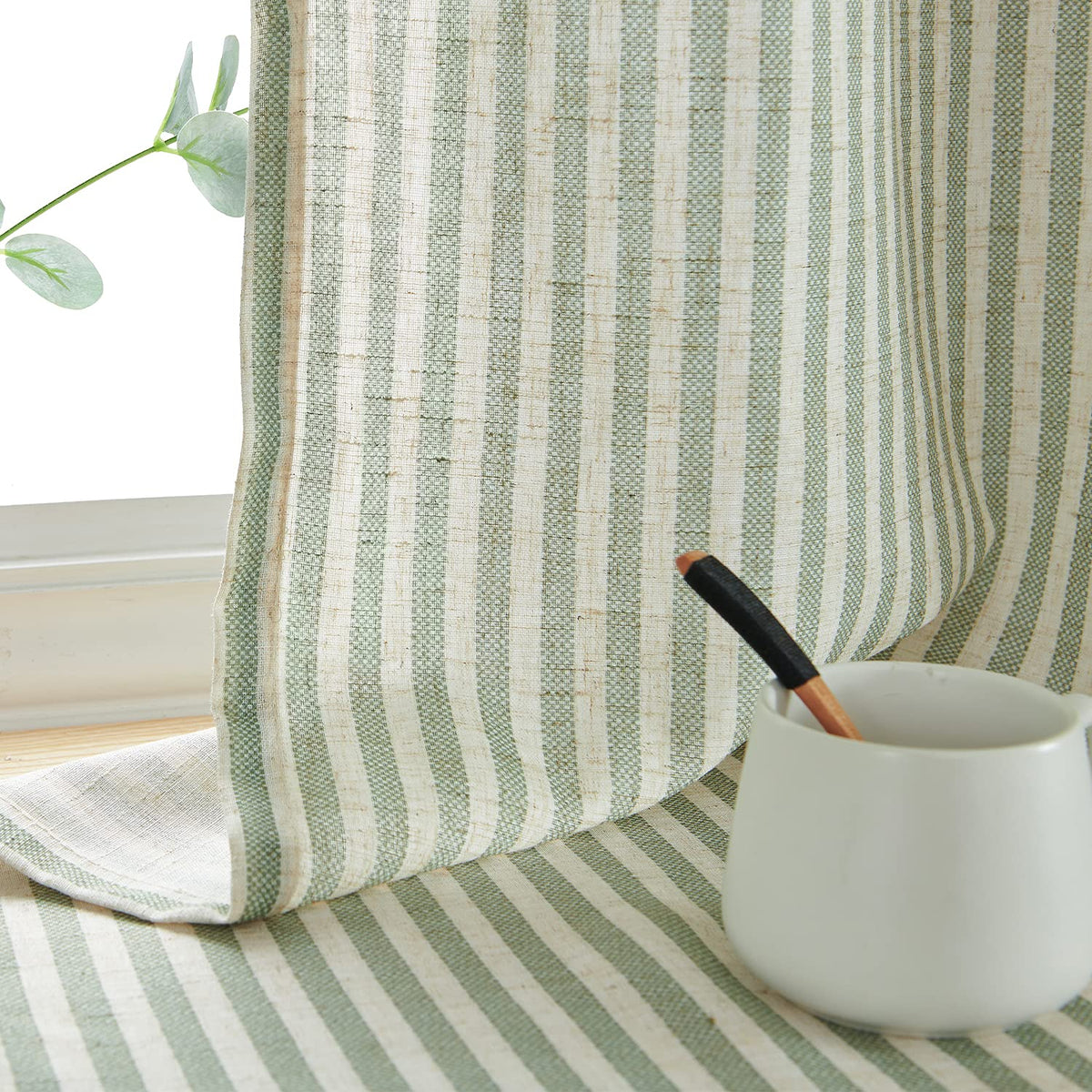 jinchan Linen Curtains 84 Inch Taupe Stripe on Linen Grommet 2 Panels