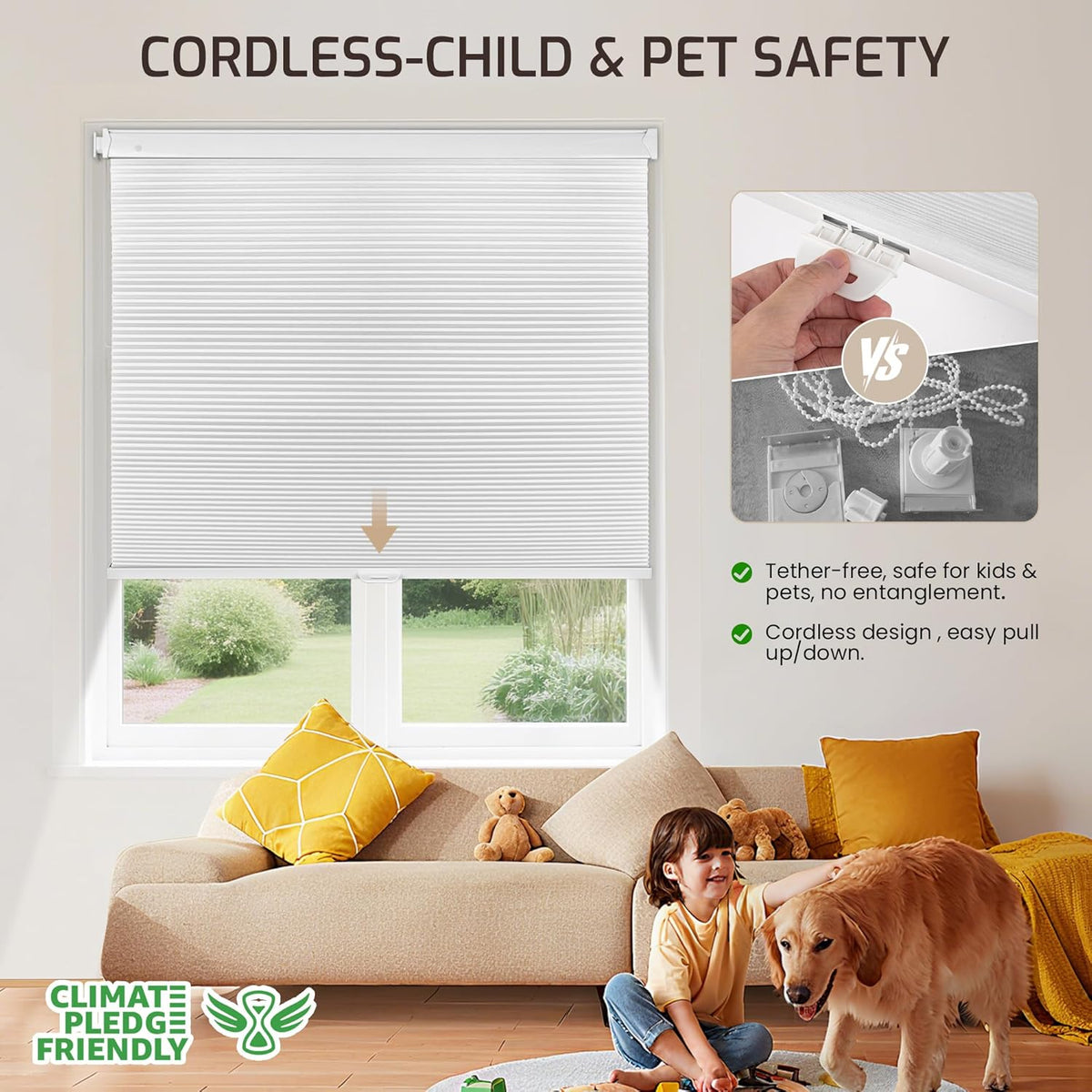 Grandekor No Drill Blackout Cellular Shades,34" W x 36" H,White