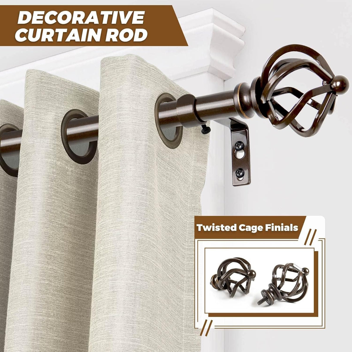KAMANINA Bronze Curtain Rod 32 to 58 Inch, Adjustable Window Treatment Rods