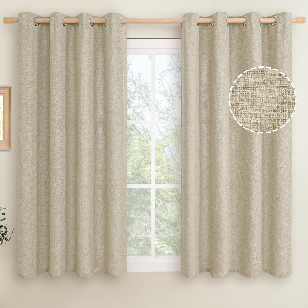 LAMIT 90 Inch Long Oatmeal Linen Curtains for Living Room 2 Panels
