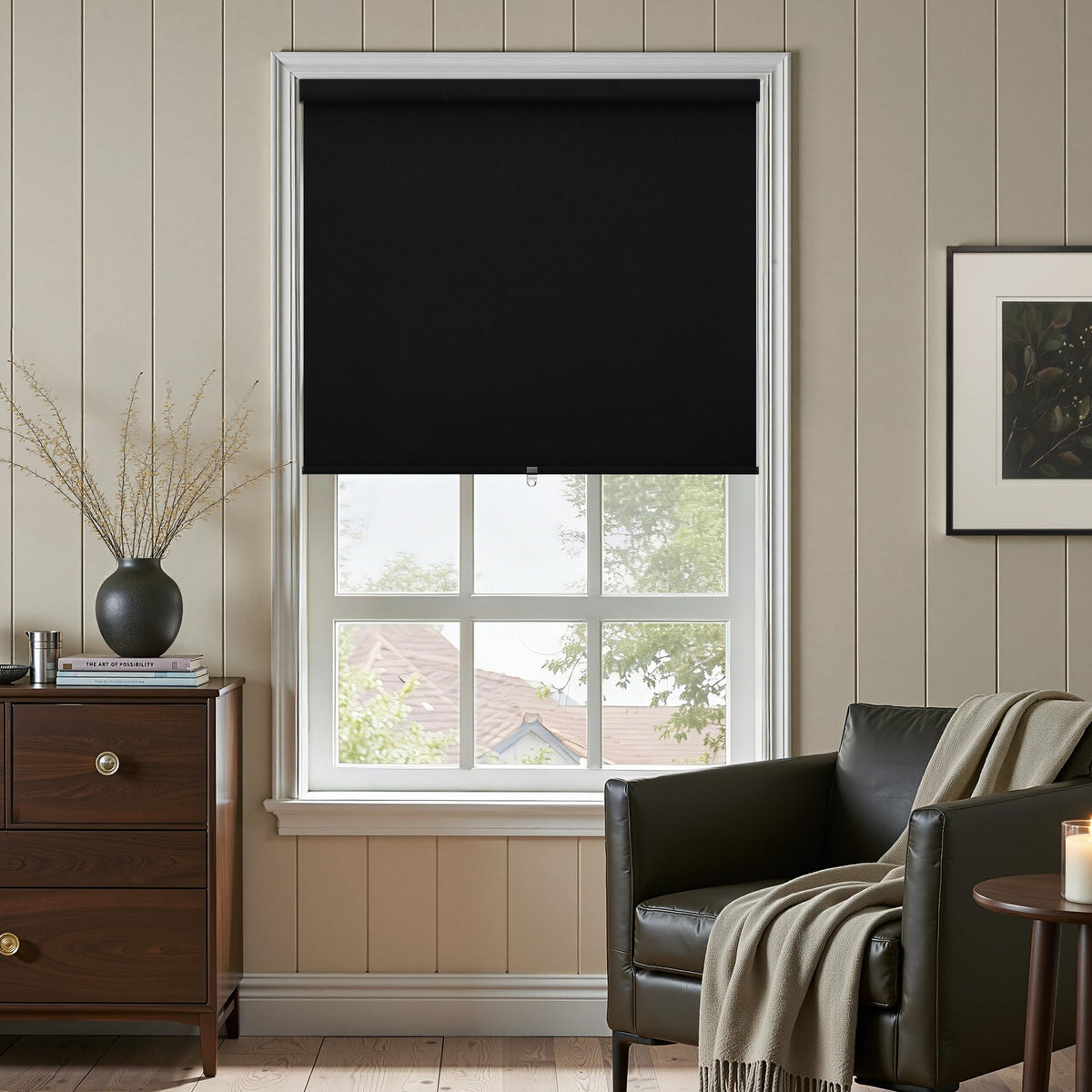 Blackout Roller Shades for Bedroom Window Cordless Free-Stop Blinds with Valance UV Protection 100% Black Out Linen Shades Blinds for Indoor Bathroom Windows Living Room Beige Oatmeal 34" W x 72" H