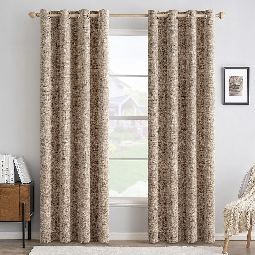 MIULEE 100% Blackout Linen Curtains for Bedroom 52x84 Inches Dusty Blue