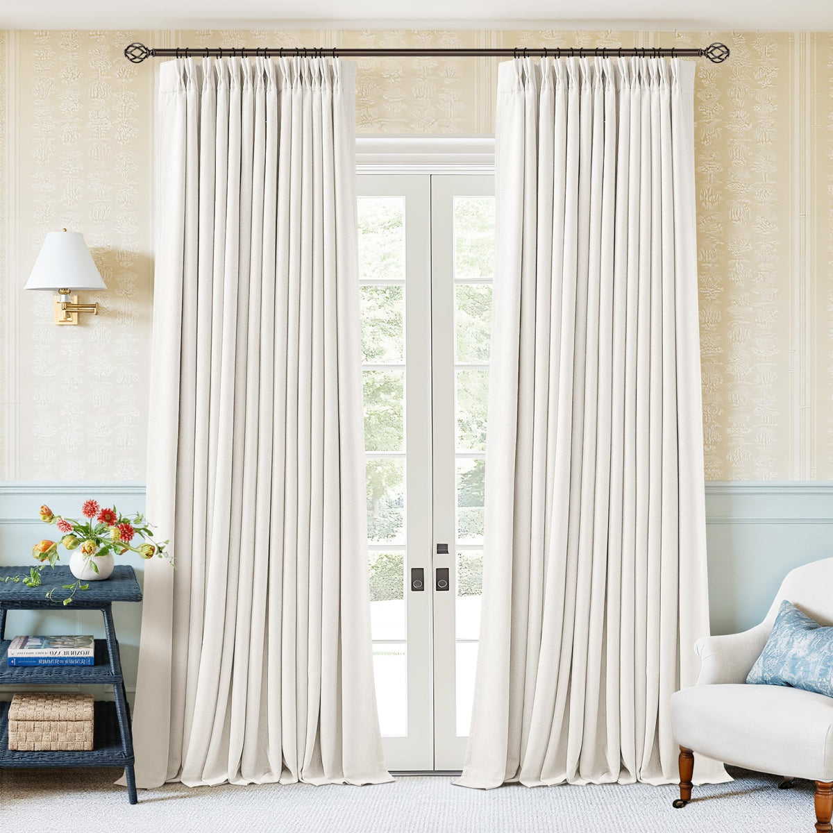 102 Inch Pinch Pleated Blackout Curtains for Bedroom 2 Panels Natural