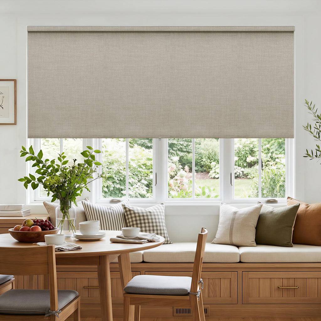 Extra Wide Beige Roller Shades 100% Blackout Blinds for Large Window Bedroom Living Room Dining Free-Stop Cordless Thermal Insulated Black Out Shades with Valance, Room Darkening Blinds Oatmeal,72x72