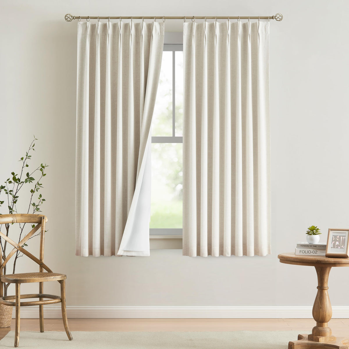 Vision Home Natural Pinch Pleated Full Blackout Curtains Linen Blended Room Darkening Window Curtains 95 inch for Living Room Bedroom Thermal Insulated Pinch Pleat Drapes with Hooks 2 Panel 40"Wx95"L