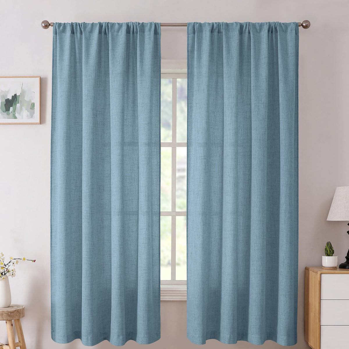 Tollpiz Linen Tier Curtains Rod Pocket Semi Sheer Short Kitchen Curtain Half Burlap Light Filtering Thick Linen Drape for Bathroom, 30 x 30 inches Long, Natural, Set of 2 Panels