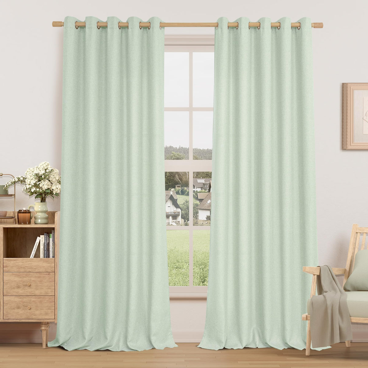 LAMIT 90 Inch Long Oatmeal Linen Curtains for Living Room 2 Panels