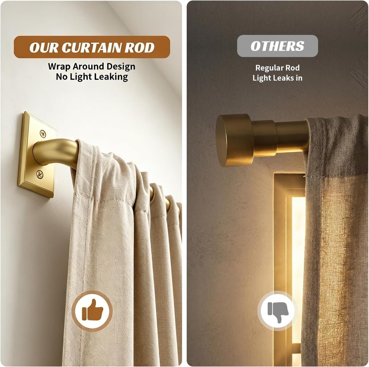 ZYRW Gold Curtain Rod, Room Darkening Rods for Windows 28 to 48 Inches(2.3-4Ft), Wrap Around Curtain Rods, Heavy Duty Blackout Drapery, Modern Decorative Window Treatment Rod, Gold