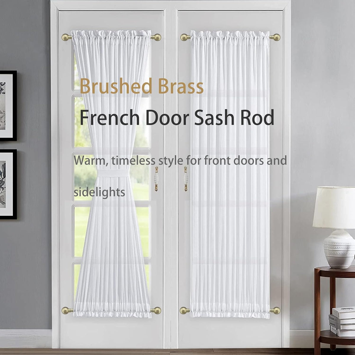 ARNORX 3/8" French Door Curtain Rod, 16-28" Adjustable, Brass Brushed