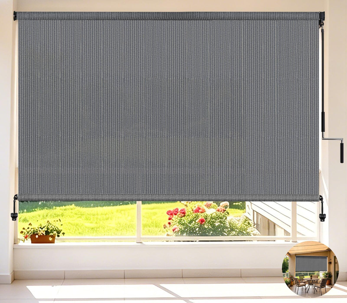 Outdoor Roller Shades,Exterior Cordless Patio Shade Roll Up Blind for Porch