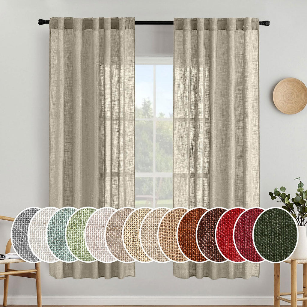MIULEE Taupe Linen Curtains 52x84 Inch Length for Bedroom and Living Room