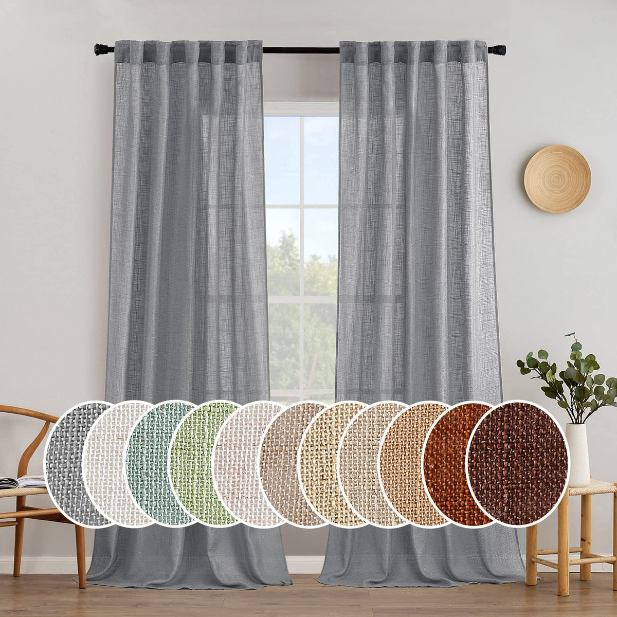 MIULEE Natural White Linen Curtains 52x96 Inch Long 2 Panels for Bedroom