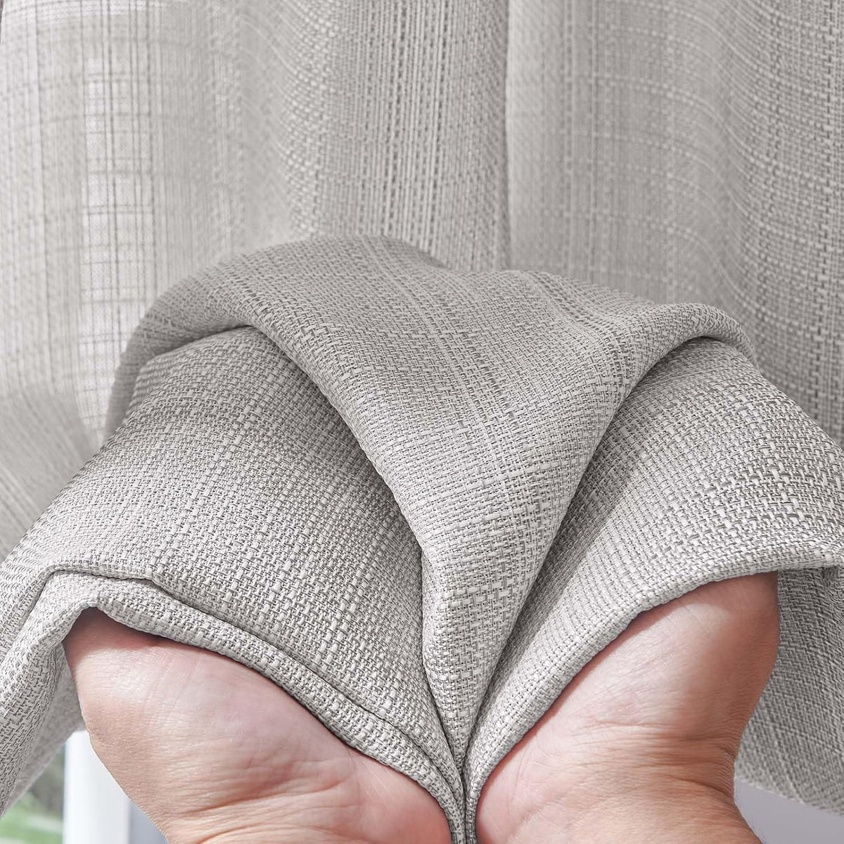 jinchan Grey Linen Textured Curtains 96 Inch Long 2 Panels for Living Room Grommet Top Light Filtering Window Drapes for Bedroom Heathered Gray