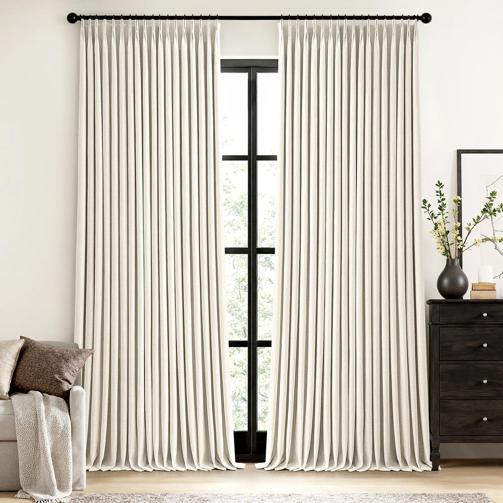 MIULEE Olive Green Pinch Pleated 100% Blackout Linen Curtains 40x108 Inches