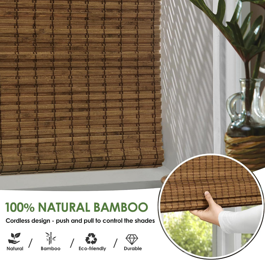 LazBlinds Cordless Bamboo Roman Shades, 34.5x48, Highfield Teak