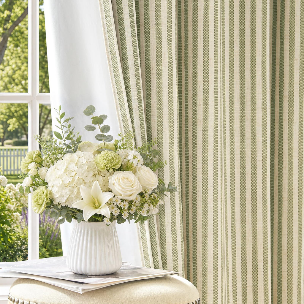 jinchan Linen Curtains 84 Inch Taupe Stripe on Linen Grommet 2 Panels
