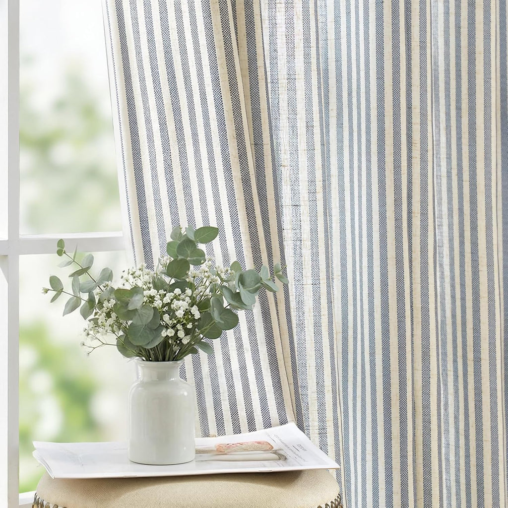 jinchan Linen Curtains 84 Inch Taupe Stripe on Linen Grommet 2 Panels
