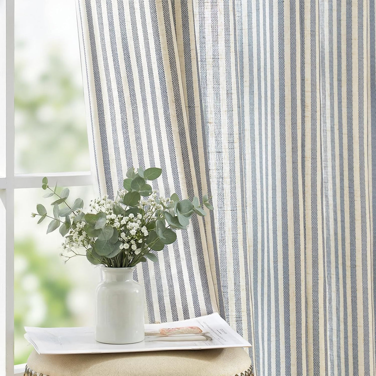 jinchan Linen Curtains 84 Inch Taupe Stripe on Linen Grommet 2 Panels