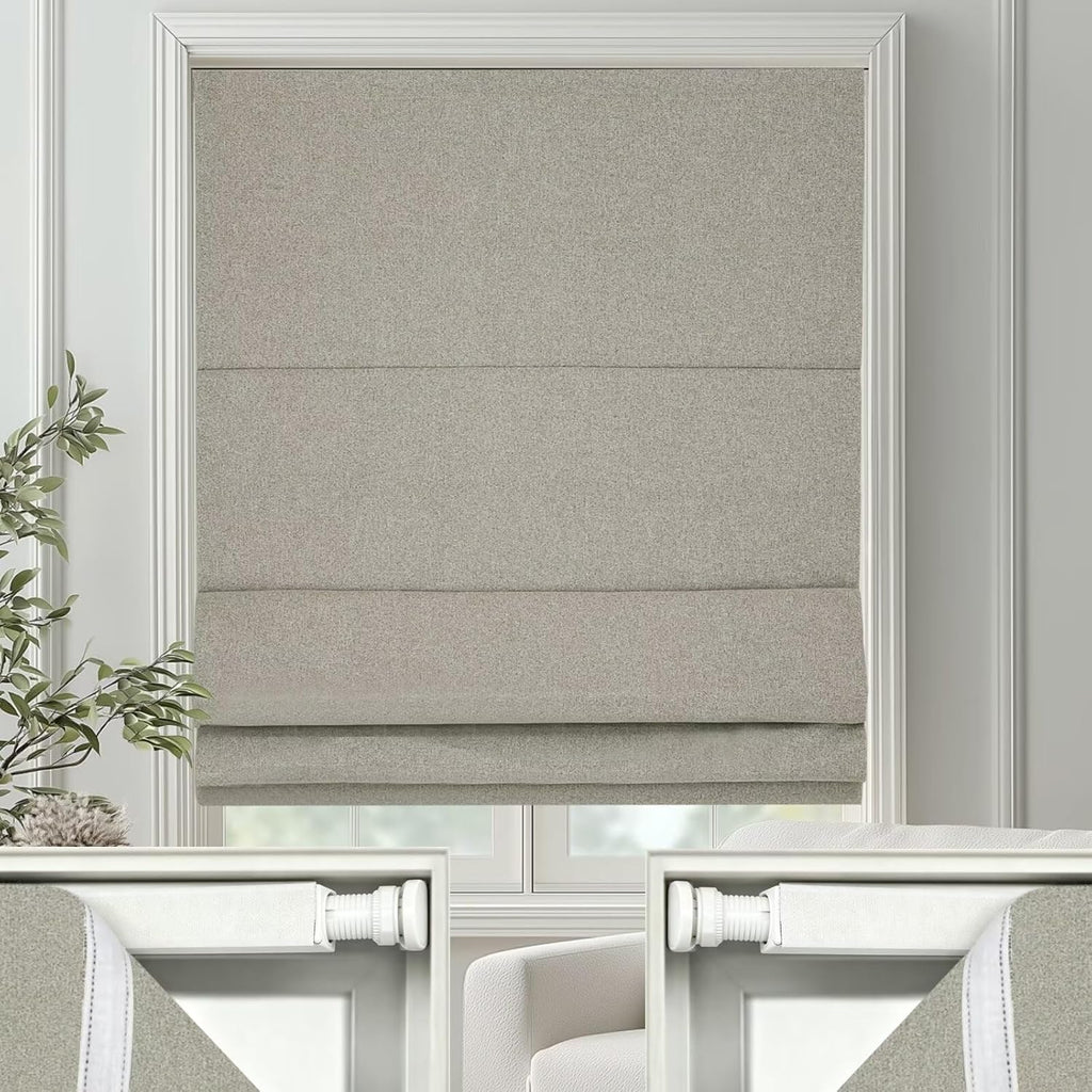 Changshade No Drill Roman Shades Cordless Blinds Blackout for Indoor Windows, Room Darkening Black Out Tension Rod No Hardware No Tools Inside Mount, Shade Size 27 Inches Wide 64 Inches High, Beige