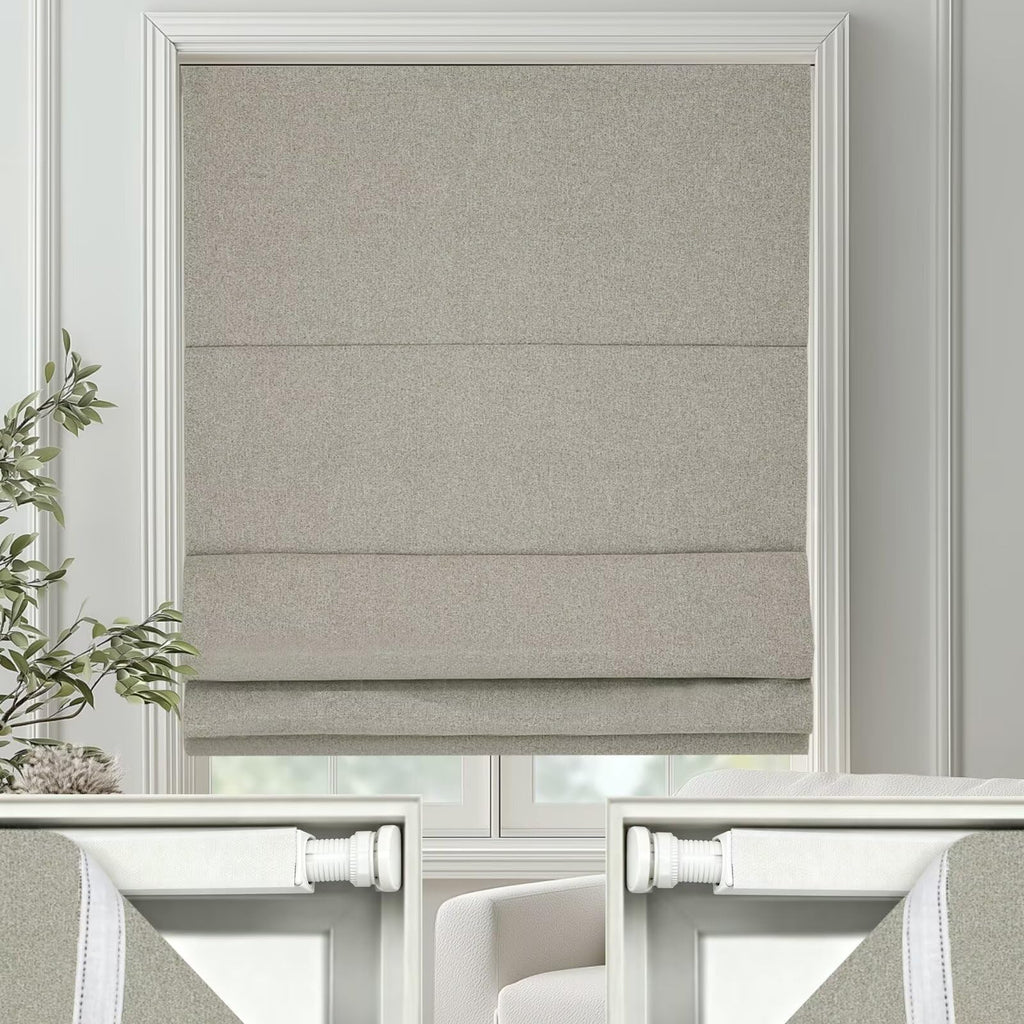 Changshade No Drill Roman Shades Cordless Blinds Blackout for Indoor Windows, Room Darkening Black Out Tension Rod No Hardware No Tools Inside Mount, Shade Size 27 Inches Wide 64 Inches High, Beige