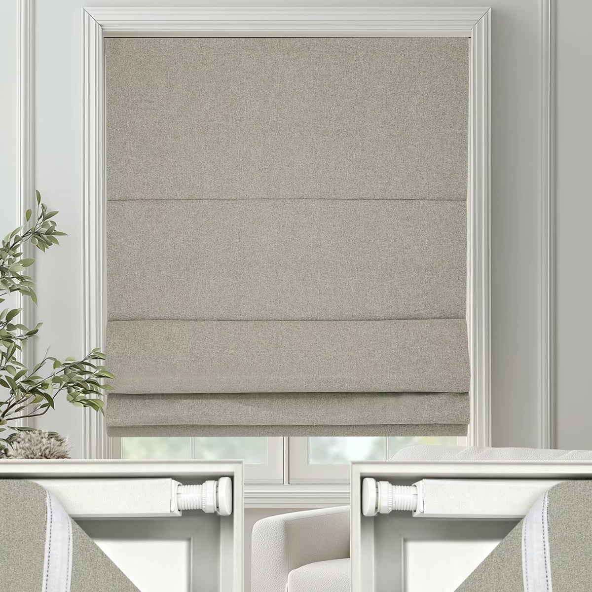 Changshade No Drill Roman Shades Cordless Blinds Blackout for Indoor Windows, Room Darkening Black Out Tension Rod No Hardware No Tools Inside Mount, Shade Size 27 Inches Wide 64 Inches High, Beige