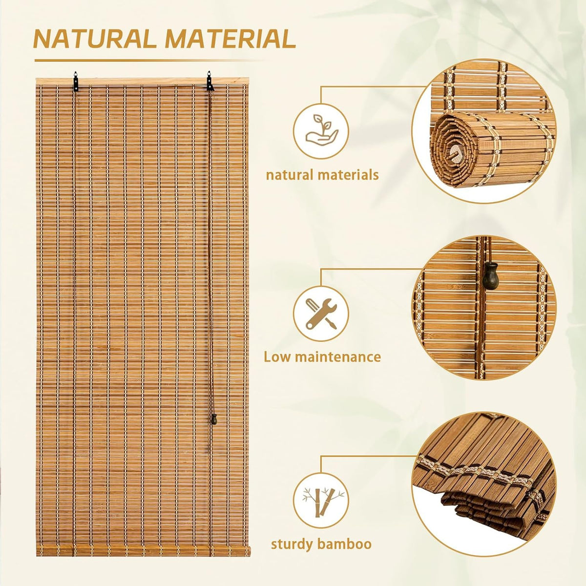 Bamboo Roman Shades Blinds for Windows - Natural Light Filtering Privacy Shades, Handwoven Indoor Window Coverings Easy to Install 24W x 72L