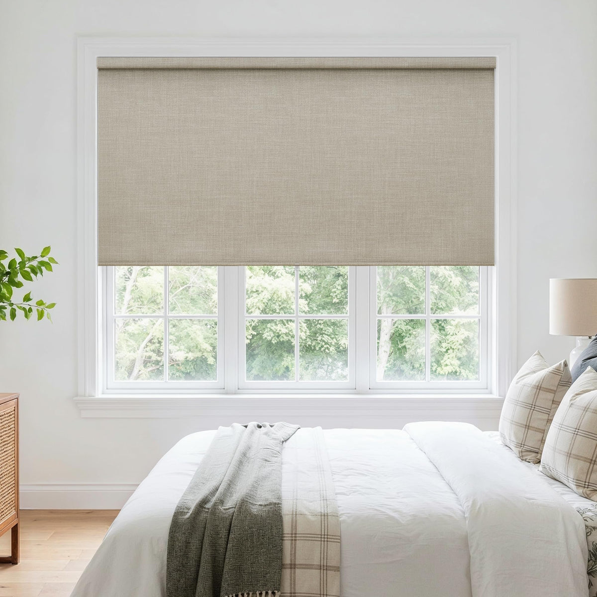 Blackout Roller Shades for Bedroom Window Cordless Free-Stop Blinds with Valance UV Protection 100% Black Out Linen Shades Blinds for Indoor Bathroom Windows Living Room Beige Oatmeal 34" W x 72" H
