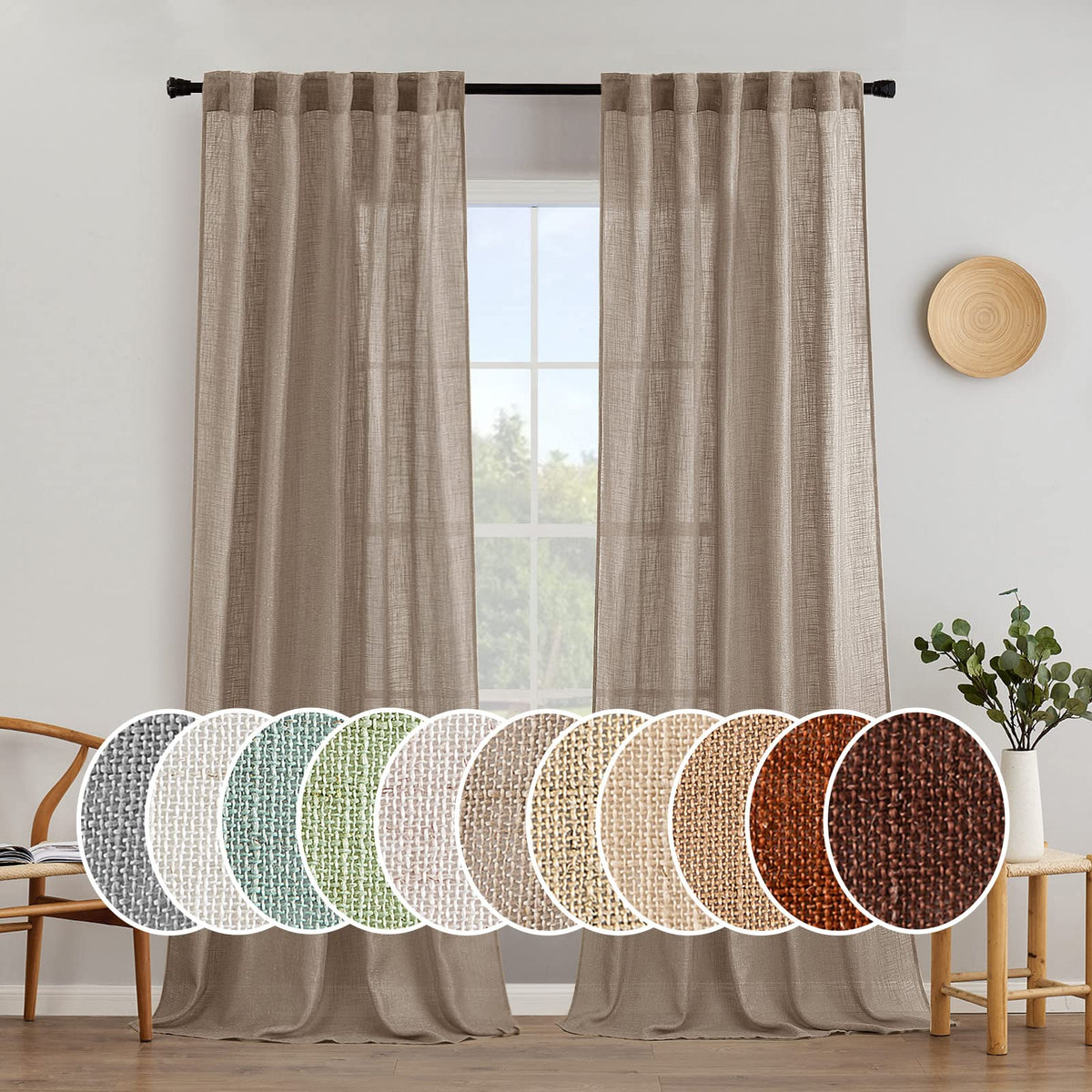 MIULEE Natural White Linen Curtains 52x96 Inch Long 2 Panels for Bedroom