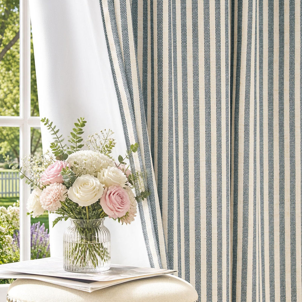 jinchan Linen Curtains 84 Inch Taupe Stripe on Linen Grommet 2 Panels