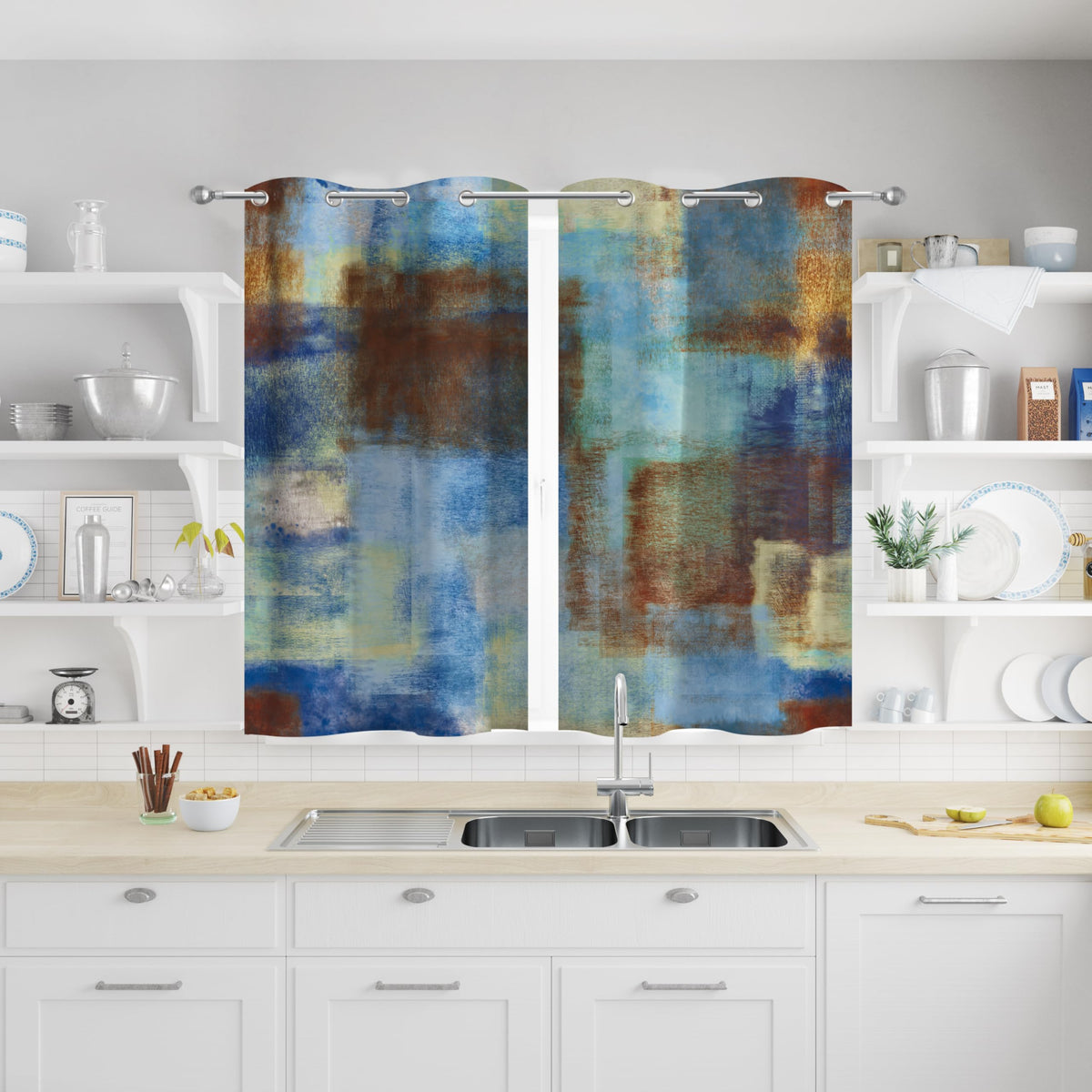 Burnt Orange Abstract Curtains for Living Room Bedroom, 52W x 84L, 2 Panels