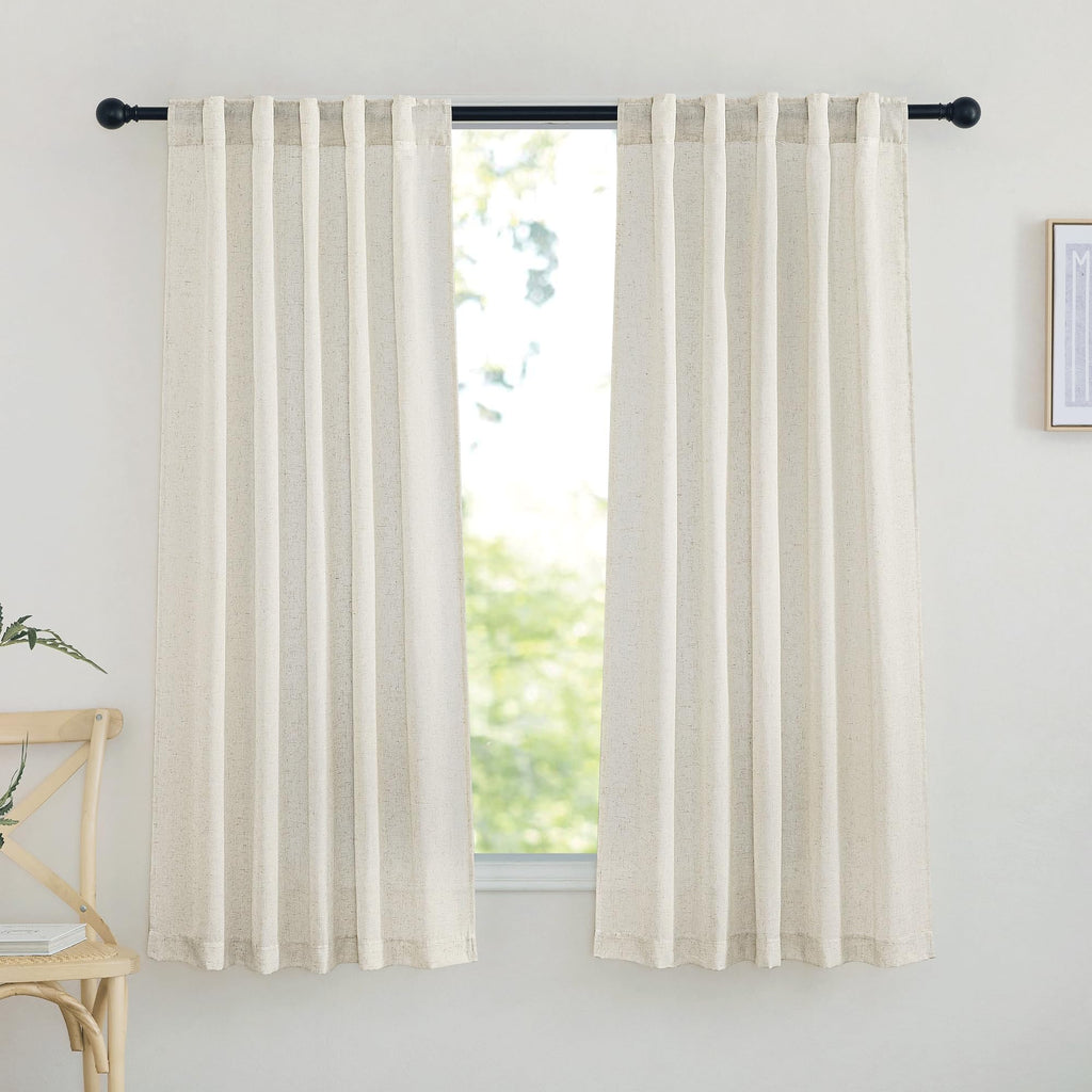 NICETOWN Flax Sheer Linen Curtains for Living Room 95 inch Long 2 Panels, Rod Pocket & Back Tab Semi Sheer Drapes Privacy Added with Light Filtering for Bedroom/Living Room, Natural, W55 x L95