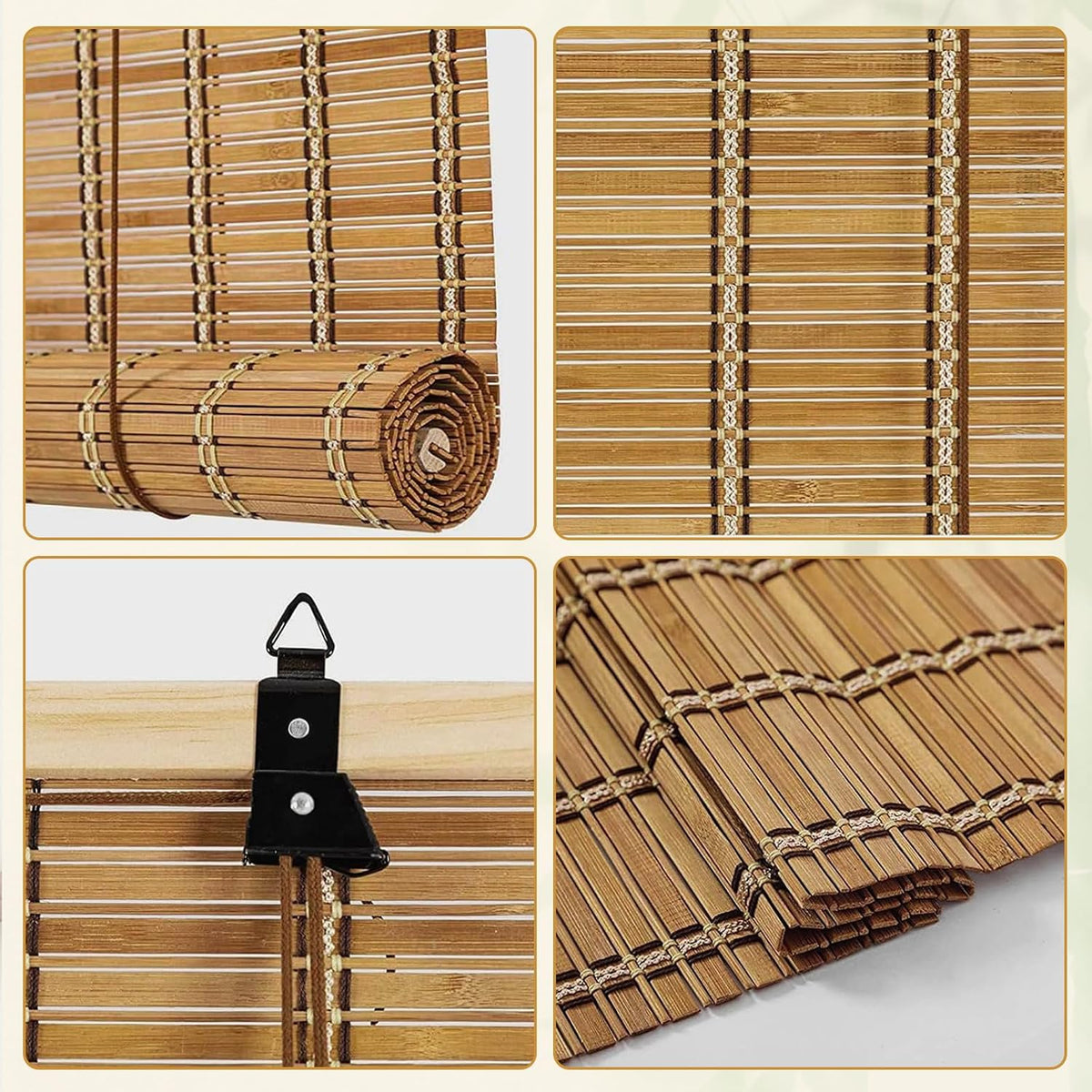 Bamboo Roman Shades Blinds for Windows - Natural Light Filtering Privacy Shades, Handwoven Indoor Window Coverings Easy to Install 24W x 72L