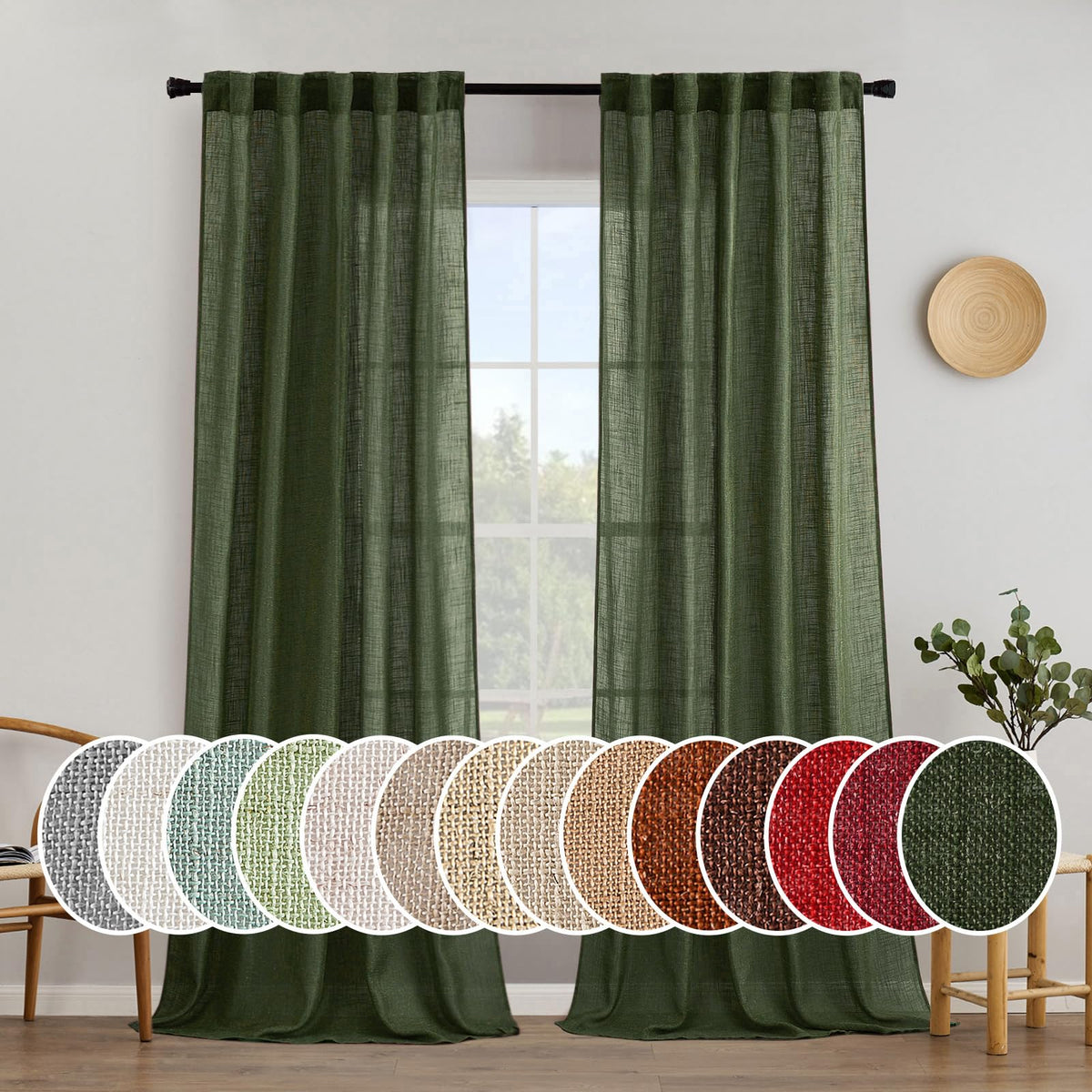 MIULEE Natural White Linen Curtains 52x96 Inch Long 2 Panels for Bedroom