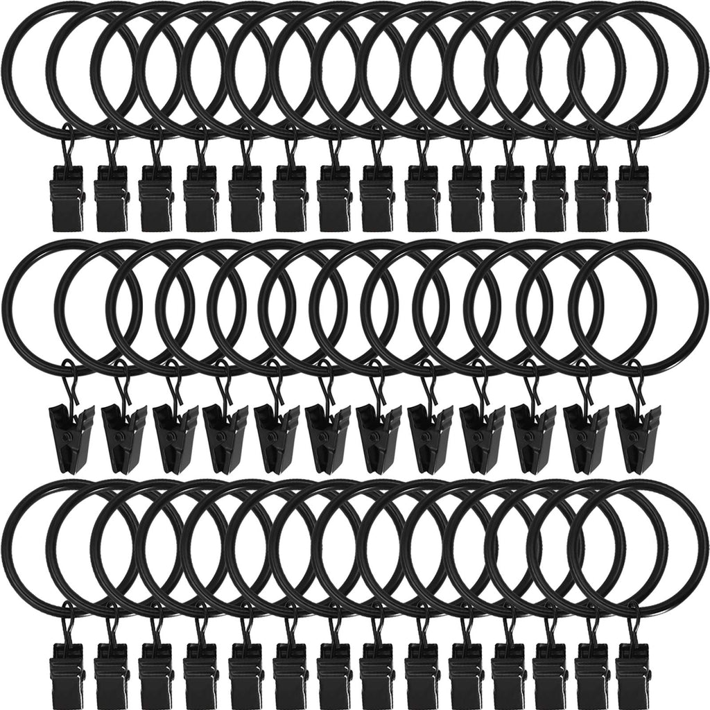 40 Pack Curtain Rings with Clips, Drapery Clips with Rings, Drapes Rings 1.26 in Interior Diameter, Fits up to 1 in Curtain Rod, Black