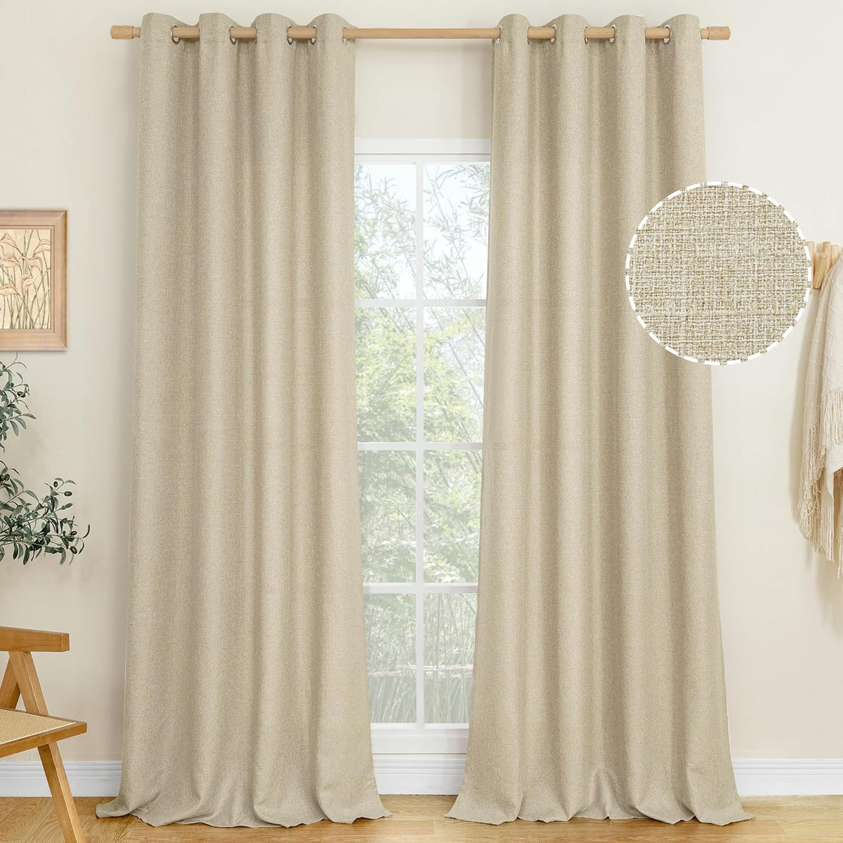LAMIT 90 Inch Long Oatmeal Linen Curtains for Living Room 2 Panels