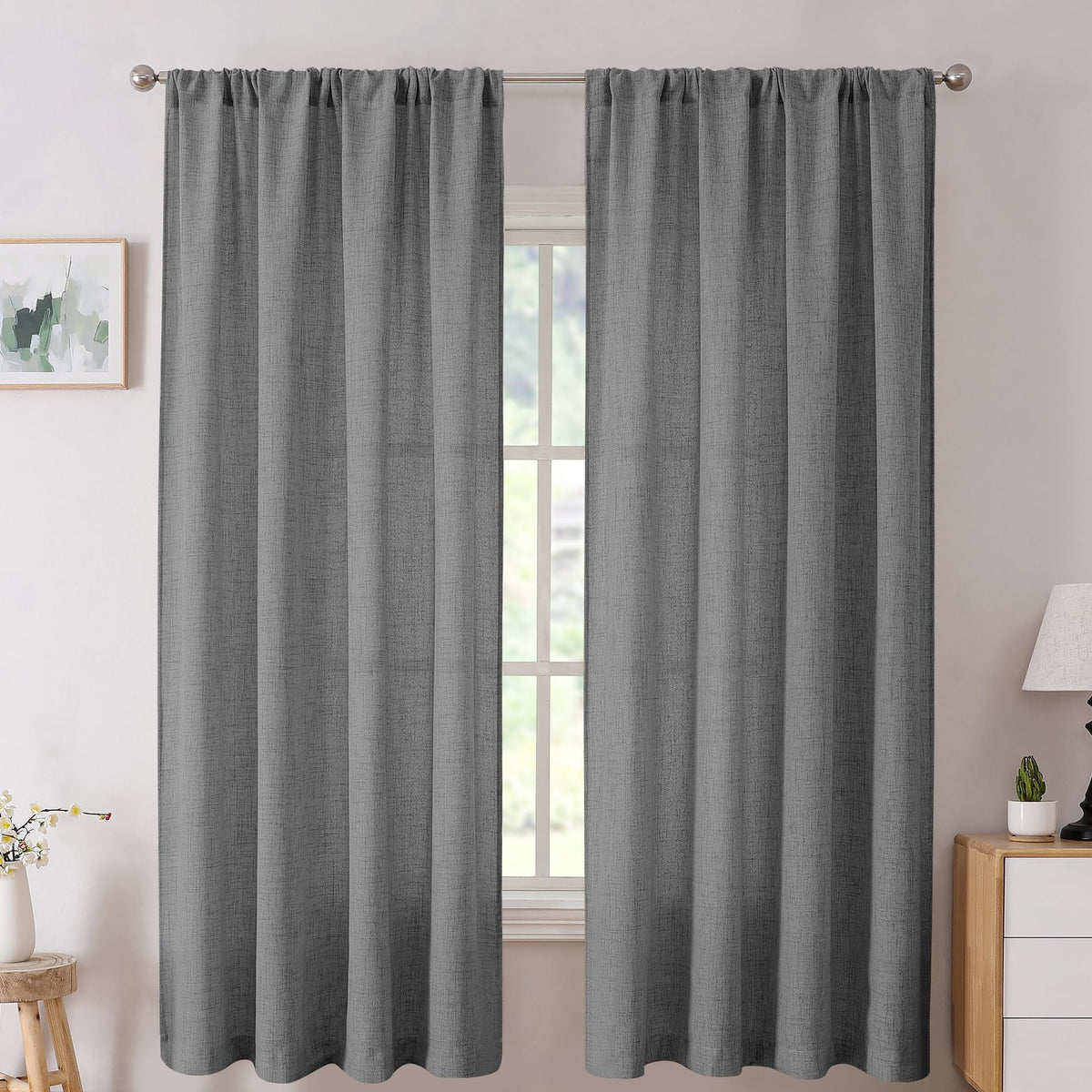 Tollpiz Linen Tier Curtains Rod Pocket Semi Sheer Short Kitchen Curtain Half Burlap Light Filtering Thick Linen Drape for Bathroom, 30 x 30 inches Long, Natural, Set of 2 Panels